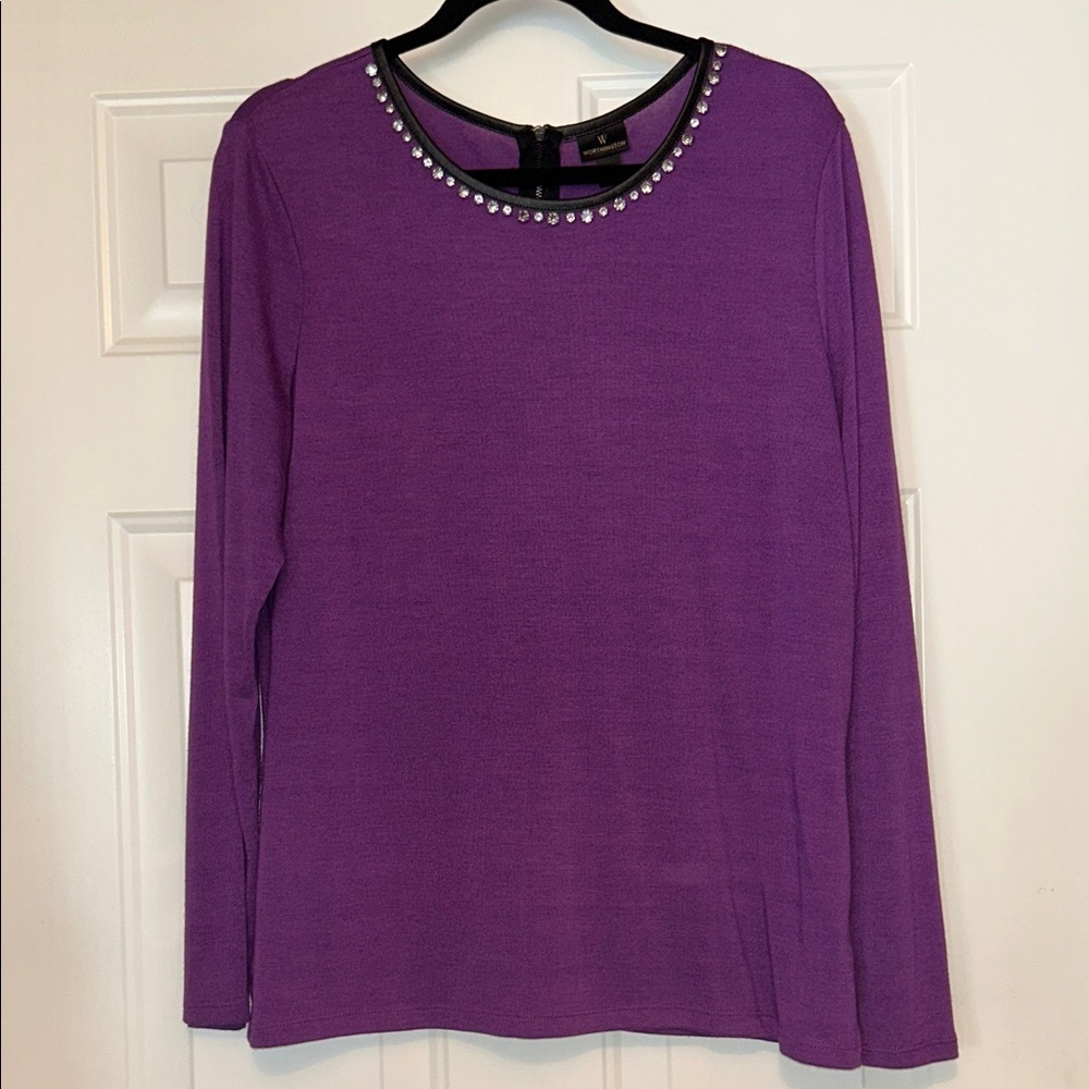 Worthington Rhinestone Studded Sweater Top XL Purple NWOT Career Glam